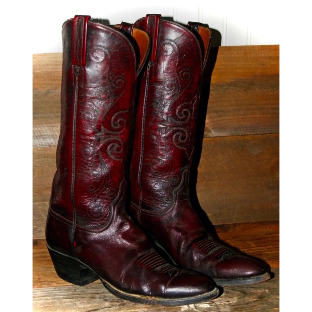 Lucchese Black Cherry Red Western Cowboy Boots 8 B